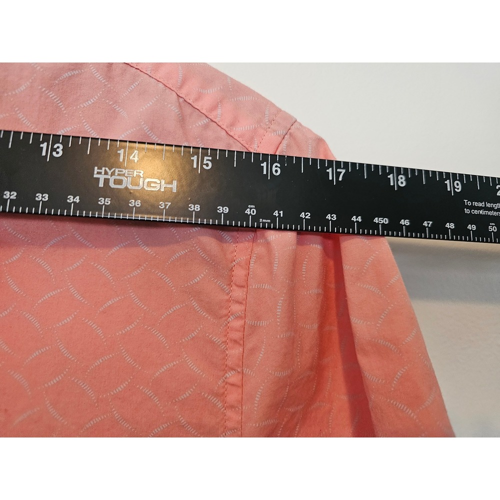 SummerCoastal Kenneth Cole Button Down Shirt Men L Salmon Geometric Short Sleeve - Picture 5 of 6